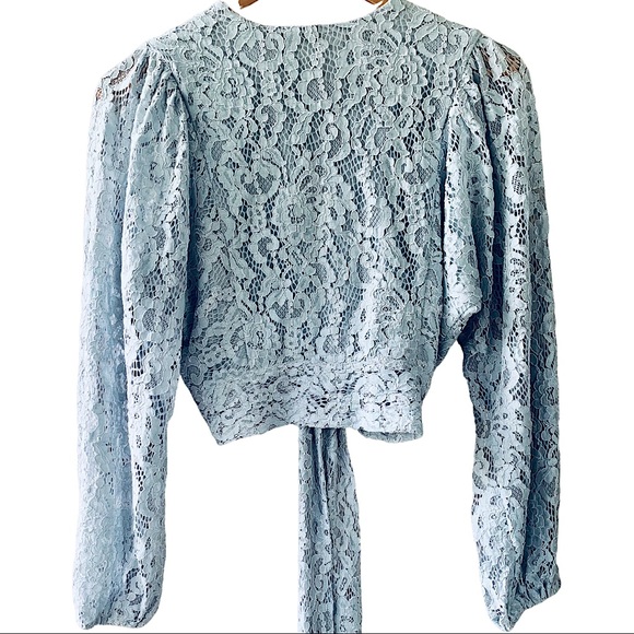 La Fuori Luna Tie Hem Wrap Top in Blue Lace. Size Small. NWOT - Picture 7 of 11